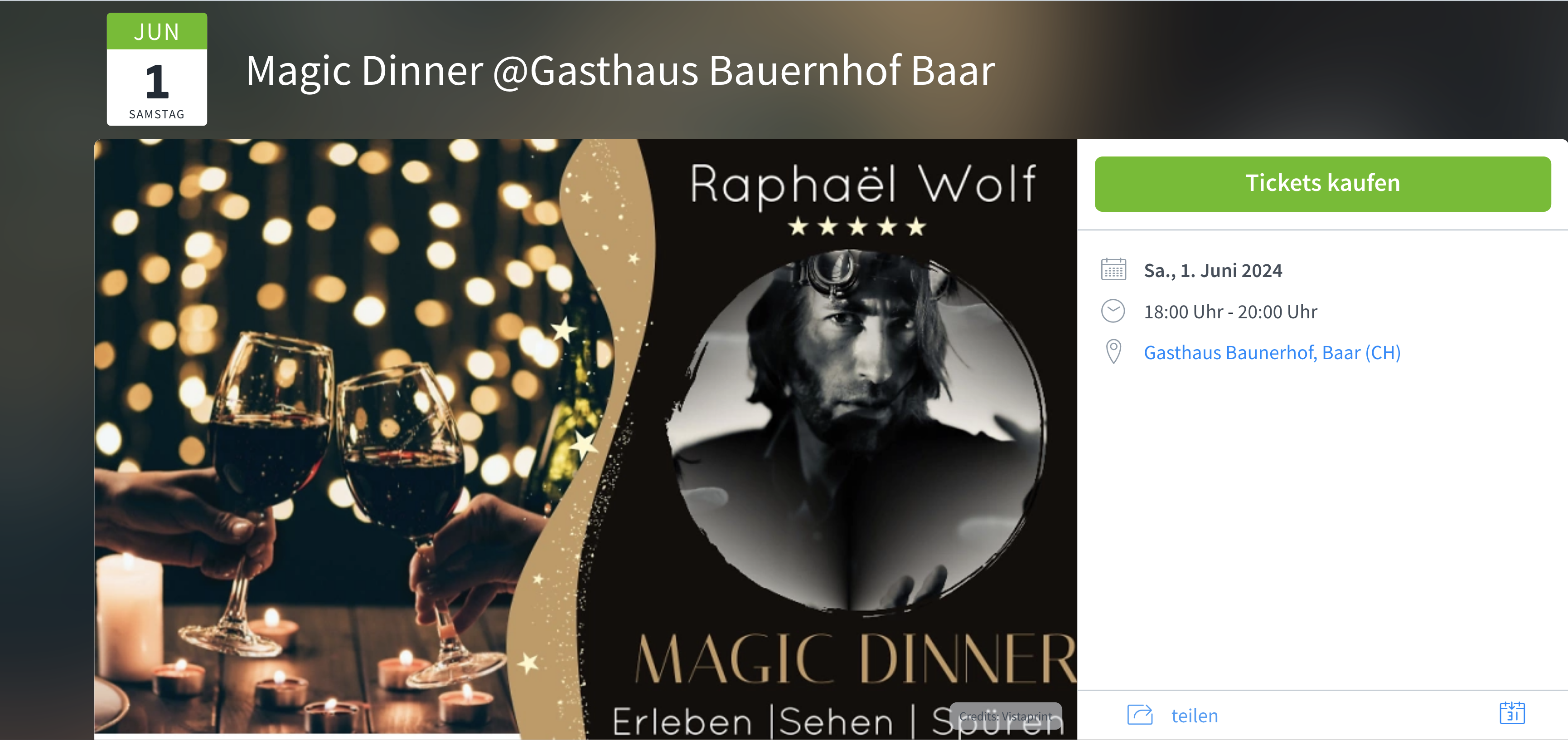Magic Dinner @Gasthaus Bauernhof Baar Raphaël der Wolf Zauberhut 01.06 2024
